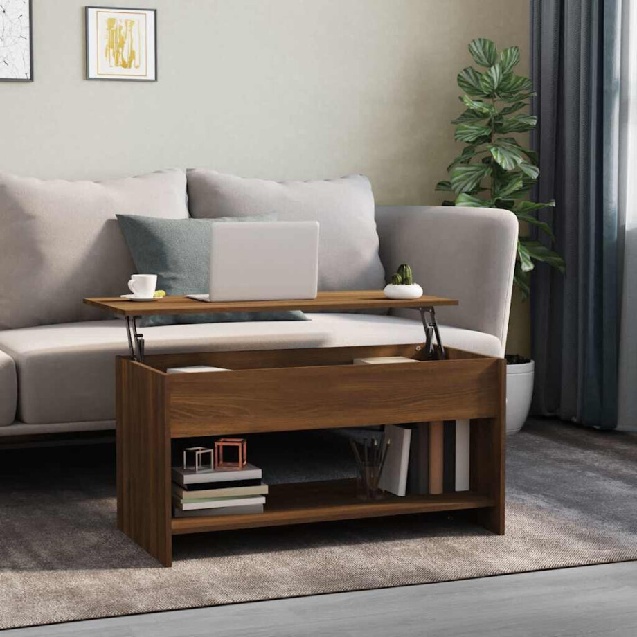 vidaXL Salontafel 102x50x52,5 cm bewerkt hout bruin eikenkleur afbeelding 1