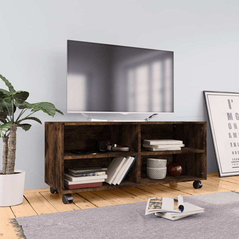 vidaXL Tv-meubel met wieltjes 90x35x35 cm bewerkt hout gerookt eiken afbeelding 1