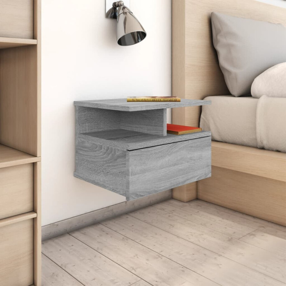 vidaXL Nachtkastjes 2 st zwevend 40x31x27 cm bewerkt hout grijs sonoma vidaXL Nachtkastjes 2 st zwevend 40x31x27 cm bewerkt hout grijs sonoma afbeelding 1