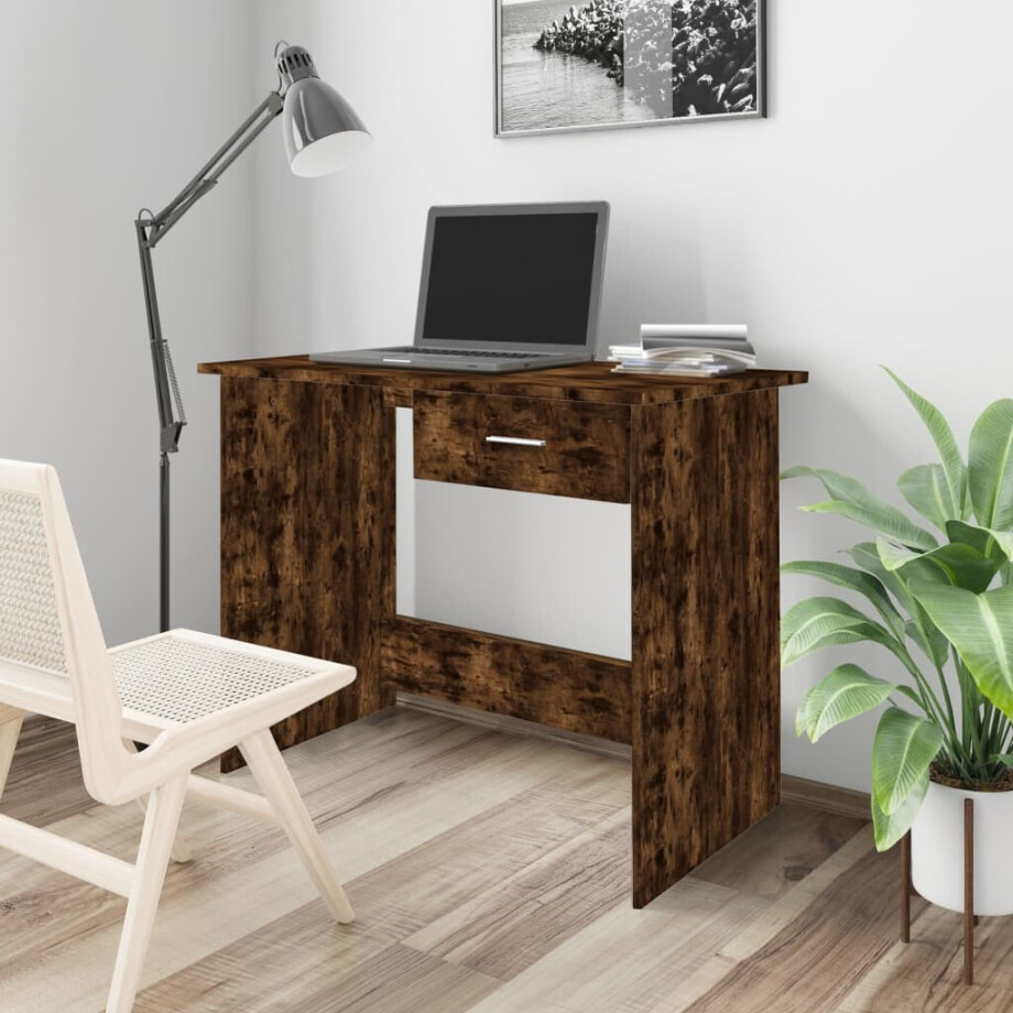 vidaXL Bureau 100x50x76 cm bewerkt hout gerookt eikenkleurig afbeelding 1