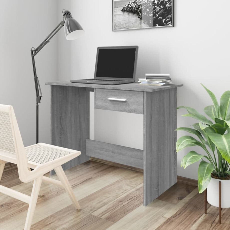 vidaXL Bureau 100x50x76 cm bewerkt hout grijs sonoma eikenkleurig afbeelding 1