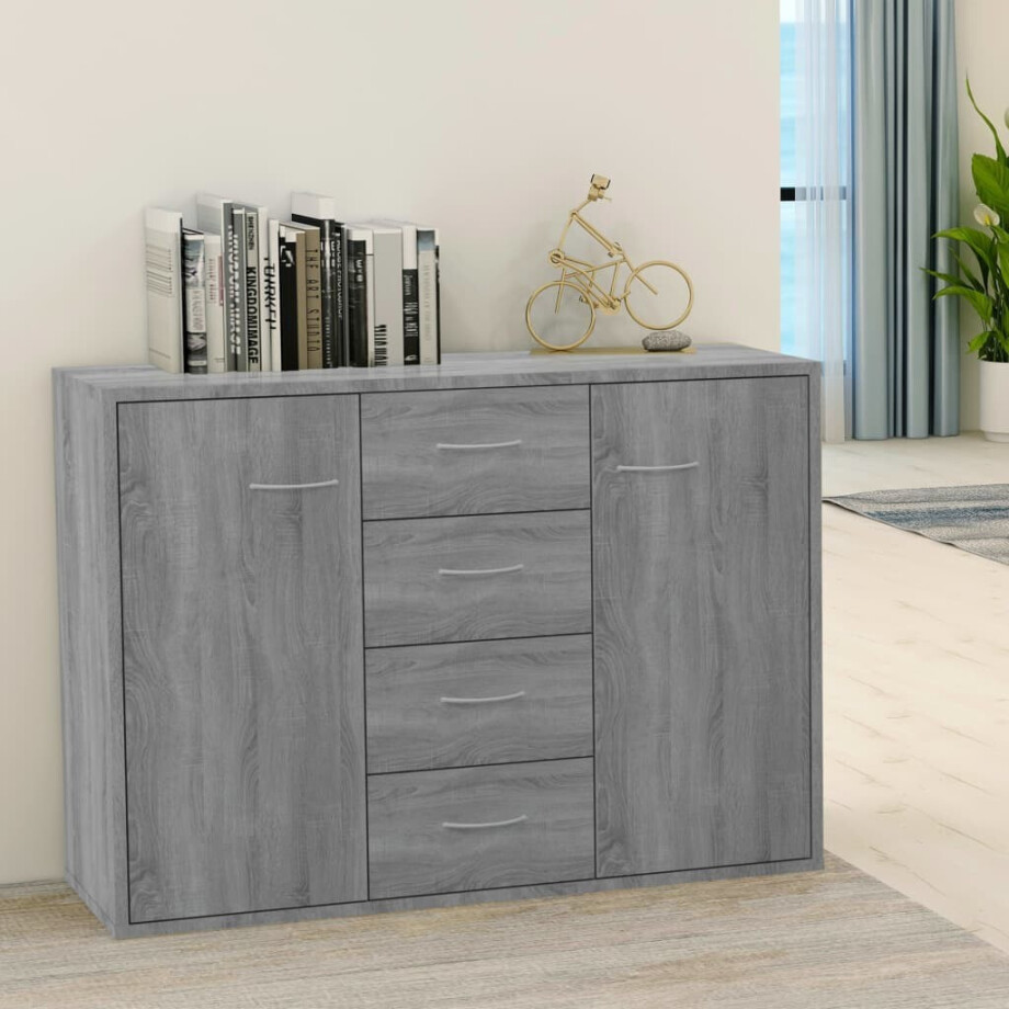 vidaXL Dressoir 88x30x65 cm bewerkt hout grijs sonoma eikenkleurig vidaXL Dressoir 88x30x65 cm bewerkt hout grijs sonoma eikenkleurig afbeelding 1