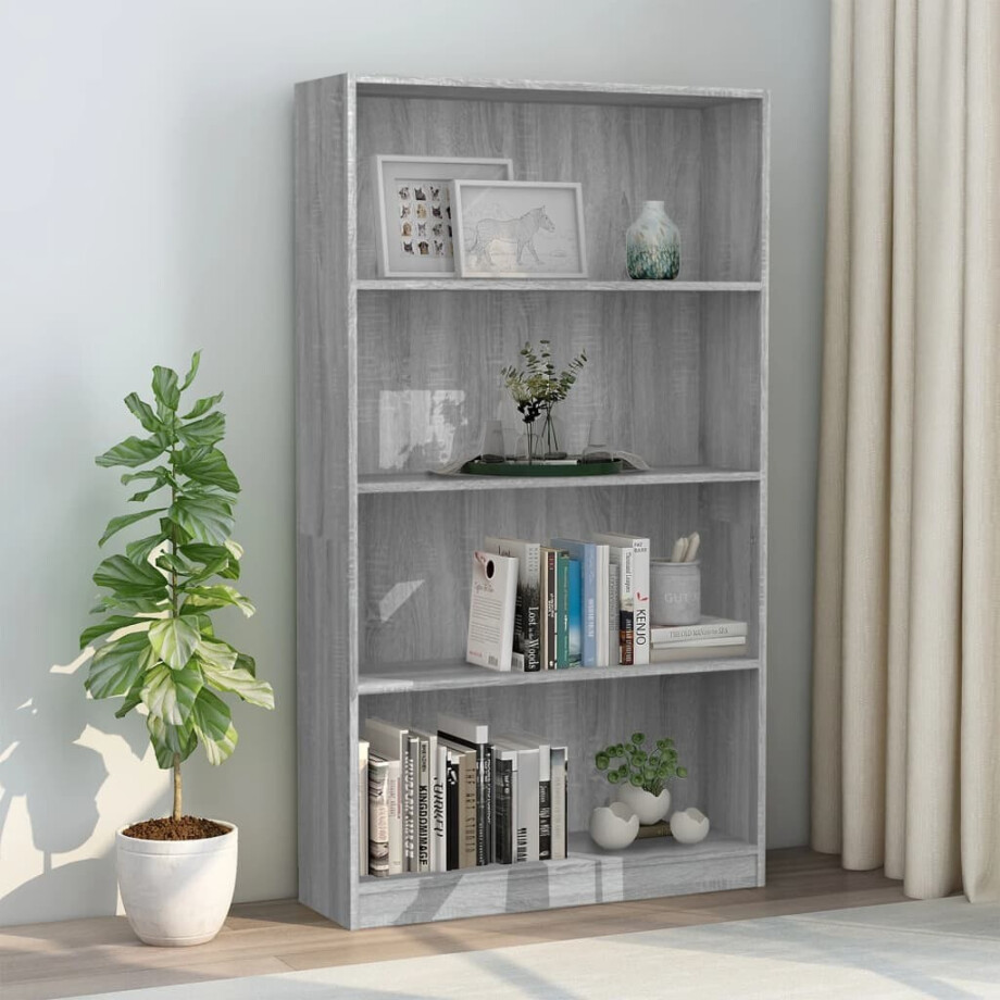 vidaXL Boekenkast met 4 schappen 80x24x142 cm bewerkt hout grijs afbeelding 1