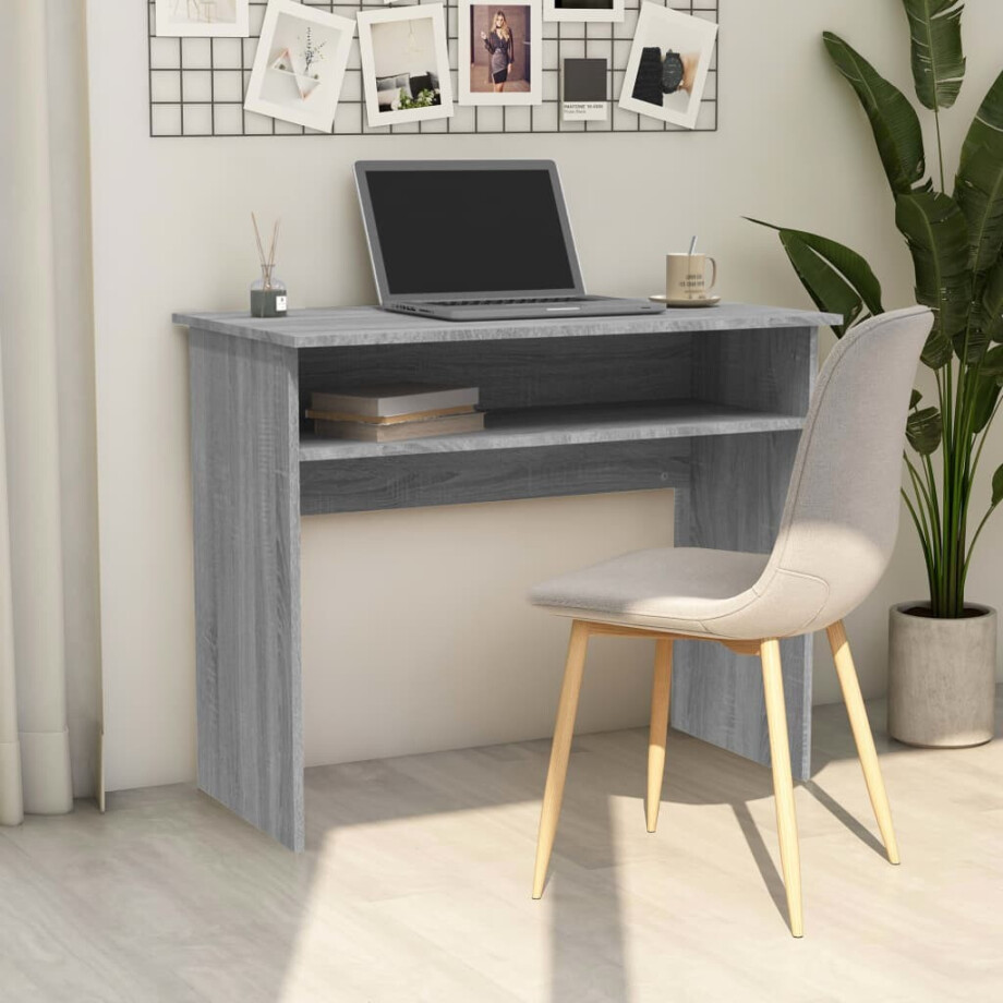 vidaXL Bureau 90x50x74 cm bewerkt hout grijs sonoma eikenkleurig afbeelding 1