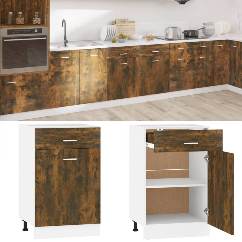 vidaXL Onderkast met lade Lyon 50x46x81,5 cm bewerkt hout gerookt eiken afbeelding 1