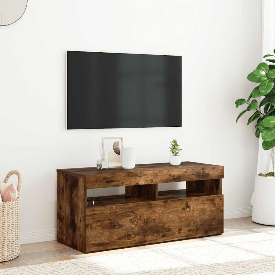 vidaXL Tv-meubel met LED-verlichting 90x35x40 cm gerookt eikenkleurig vidaXL Tv-meubel met LED-verlichting 90x35x40 cm gerookt eikenkleurig afbeelding 1