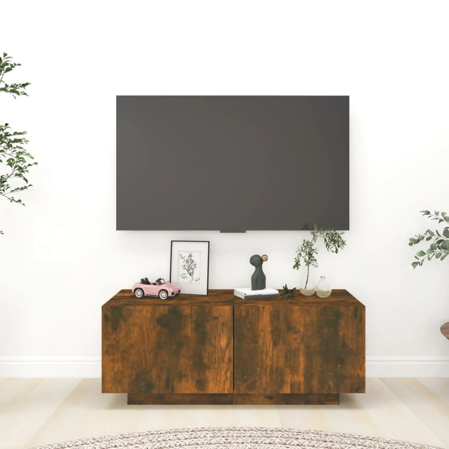 vidaXL Tv-meubel 100x35x40 cm bewerkt hout gerookt eikenkleurig afbeelding 1