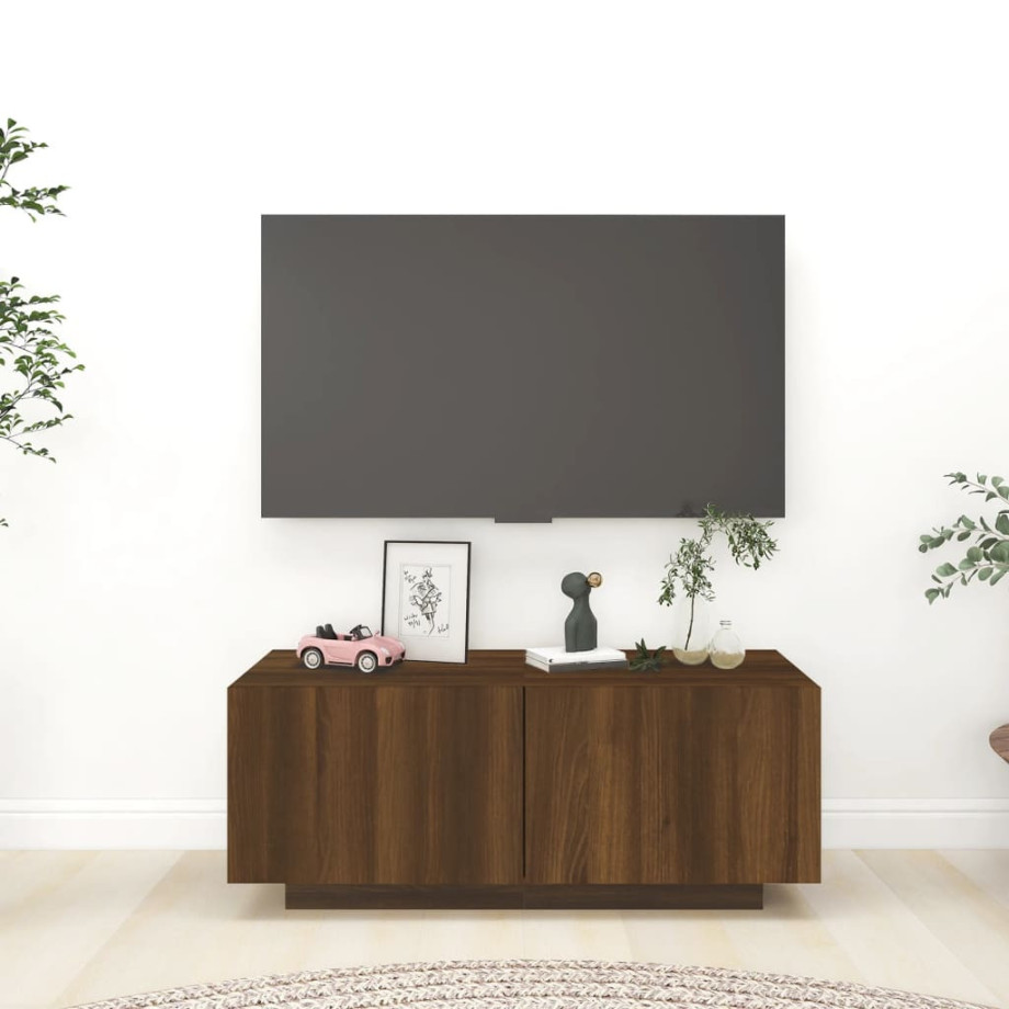 vidaXL Tv-meubel 100x35x40 cm bewerkt hout bruin eikenkleur afbeelding 1