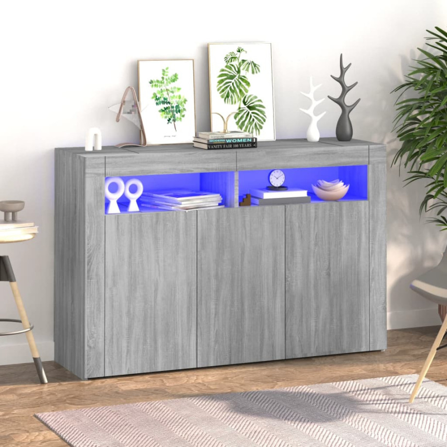 vidaXL Dressoir met LED-verlichting 115,5x30x75 cm grijs sonoma eiken afbeelding 1