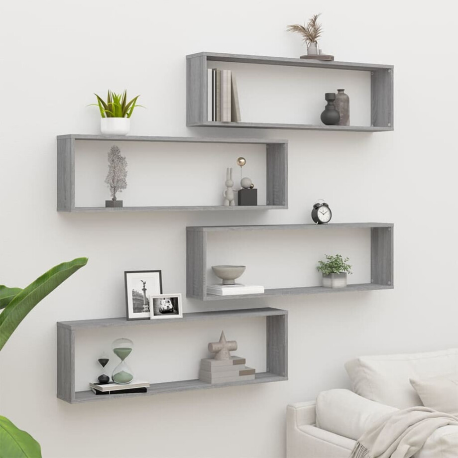 vidaXL Wandschappen kubus 4 st 100x15x30 cm bewerkt hout grijs sonoma afbeelding 1