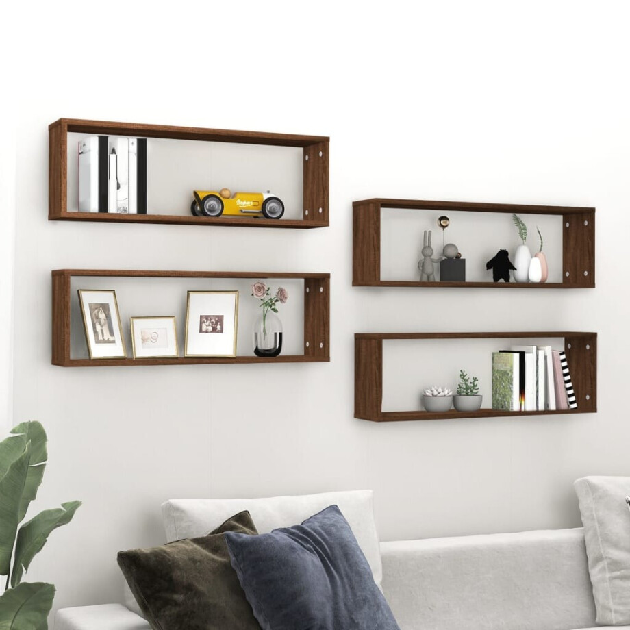 vidaXL Wandschappen kubus 4 st 80x15x26,5 cm hout bruin eikenkleur vidaXL Wandschappen kubus 4 st 80x15x26,5 cm hout bruin eikenkleur afbeelding 1