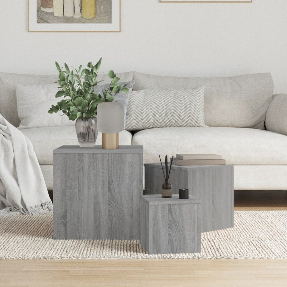 vidaXL Bijzettafels 3 st bewerkt hout grijs sonoma eikenkleurig afbeelding 1