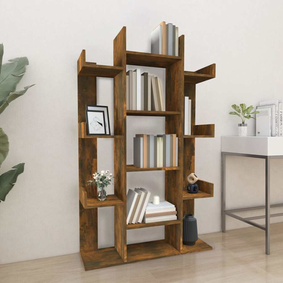 vidaXL Boekenkast 86x25,5x140 cm bewerkt hout gerookt eikenkleurig afbeelding 1