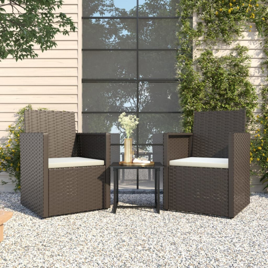 vidaXL 3-delige Loungeset met kussens poly rattan zwart vidaXL 3-delige Loungeset met kussens poly rattan zwart afbeelding 1