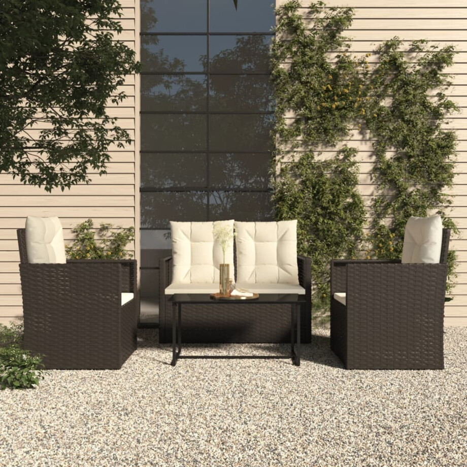 vidaXL 4-delige Loungeset met kussens poly rattan zwart afbeelding 1