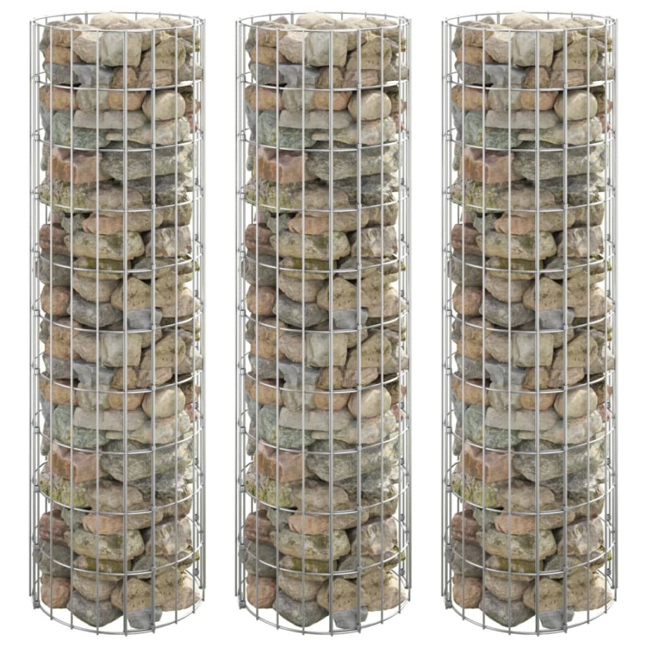 vidaXL Gabion plantenbakken 3 st rond verhoogd Ø30x100 cm staal afbeelding 1