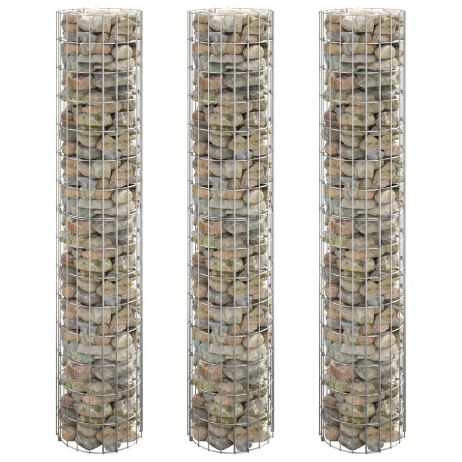 vidaXL Gabion plantenbakken 3 st rond verhoogd Ø30x150 cm staal afbeelding 1