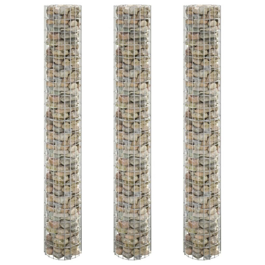 vidaXL Gabion plantenbakken 3 st rond verhoogd Ø30x200 cm staal afbeelding 1