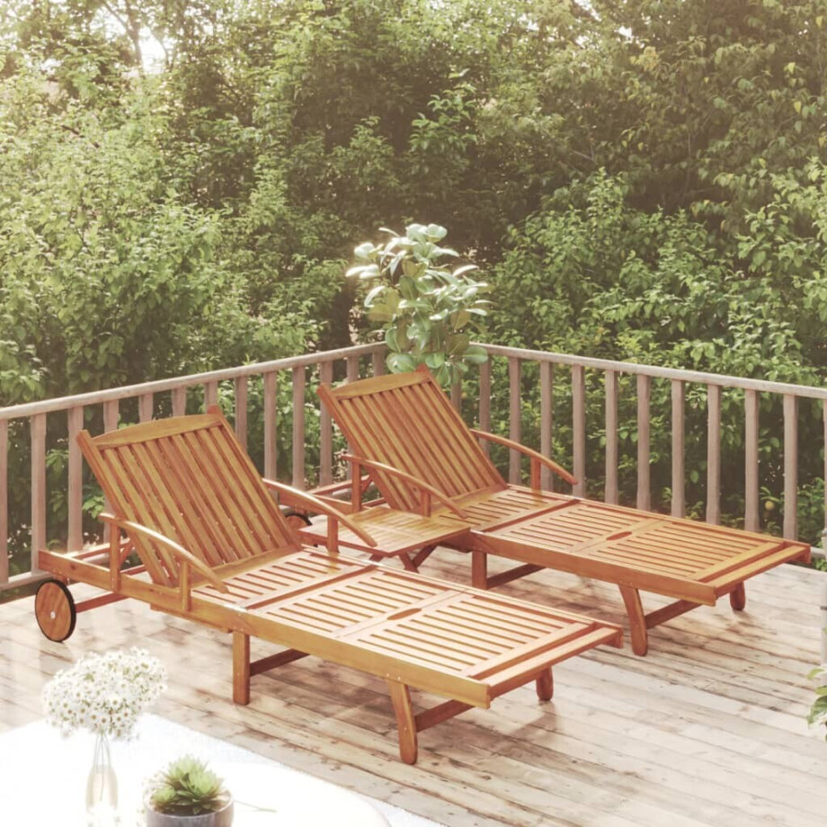 vidaXL Ligbeddenset met tafel massief acaciahout vidaXL Ligbeddenset met tafel massief acaciahout afbeelding 1