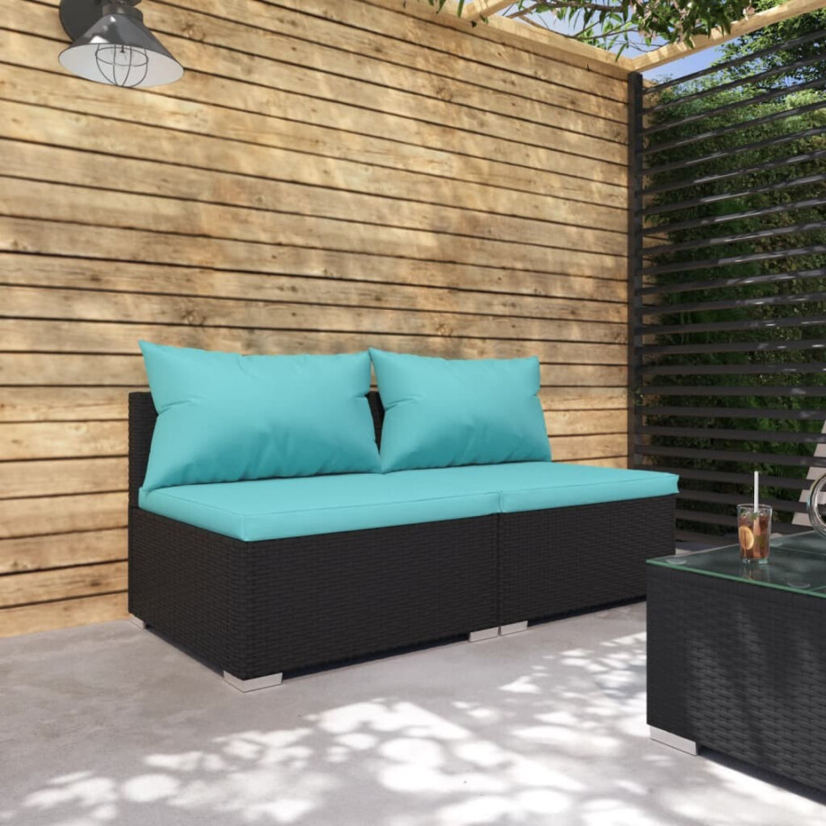 vidaXL 2-delige Loungeset met kussens poly rattan zwart afbeelding 1
