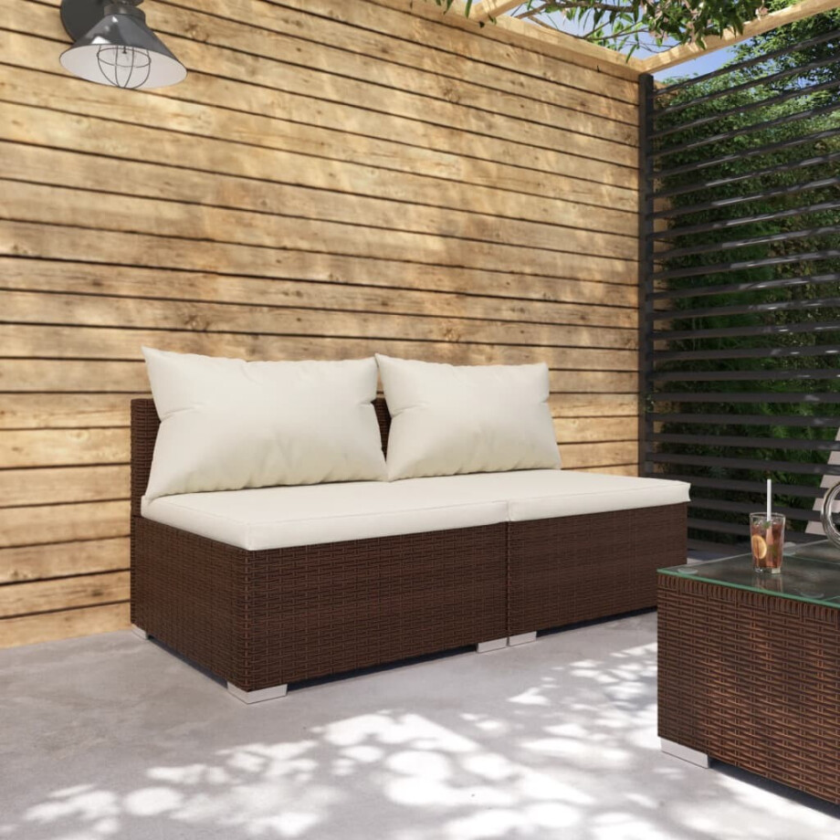 vidaXL 2-delige Loungeset met kussens poly rattan bruin vidaXL 2-delige Loungeset met kussens poly rattan bruin afbeelding 1