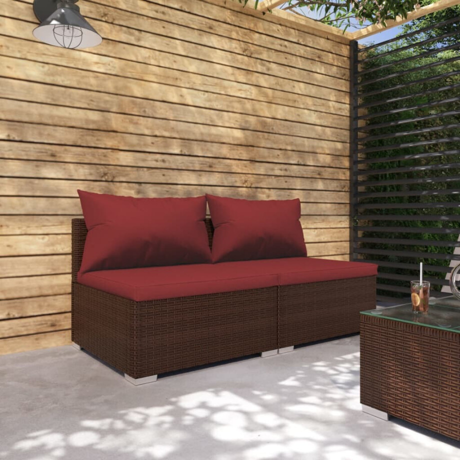 vidaXL 2-delige Loungeset met kussens poly rattan bruin vidaXL 2-delige Loungeset met kussens poly rattan bruin afbeelding 1