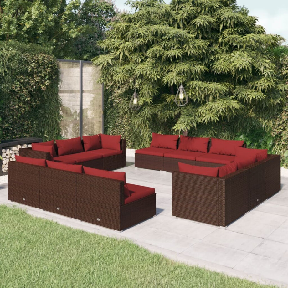 vidaXL 12-delige Loungeset met kussens poly rattan bruin afbeelding 1