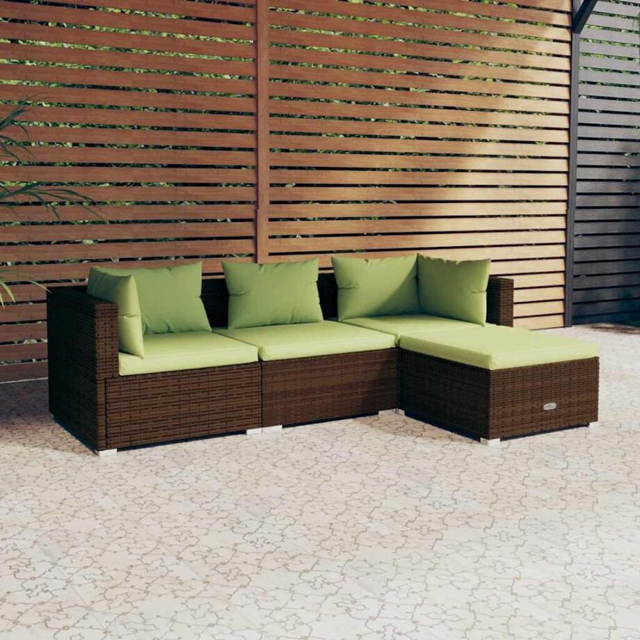 vidaXL 4-delige Loungeset met kussens poly rattan bruin afbeelding 1