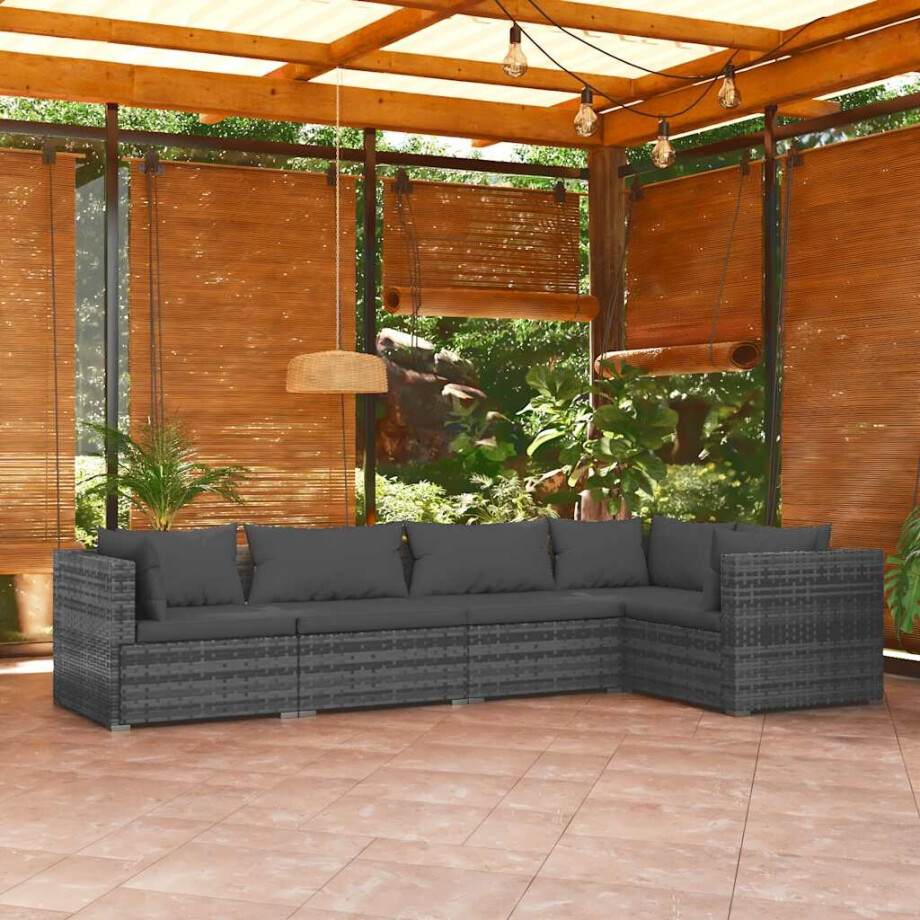 vidaXL 5-delige Loungeset met kussens poly rattan grijs afbeelding 1