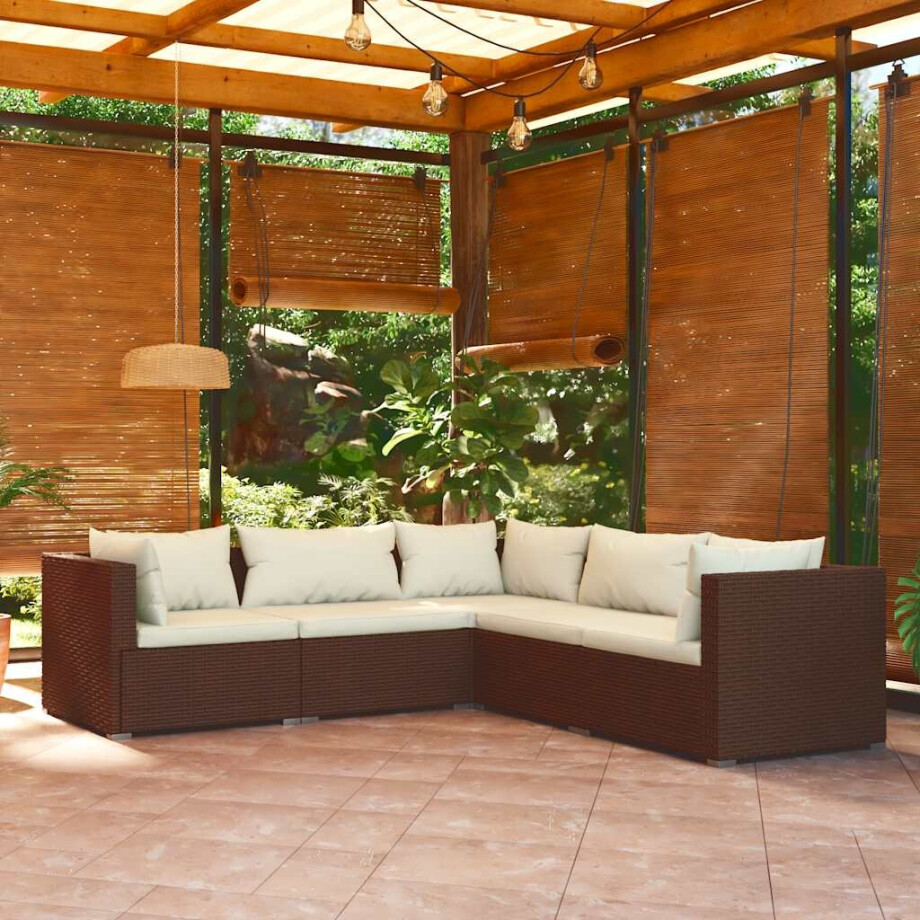 vidaXL 5-delige Loungeset met kussens poly rattan bruin afbeelding 1