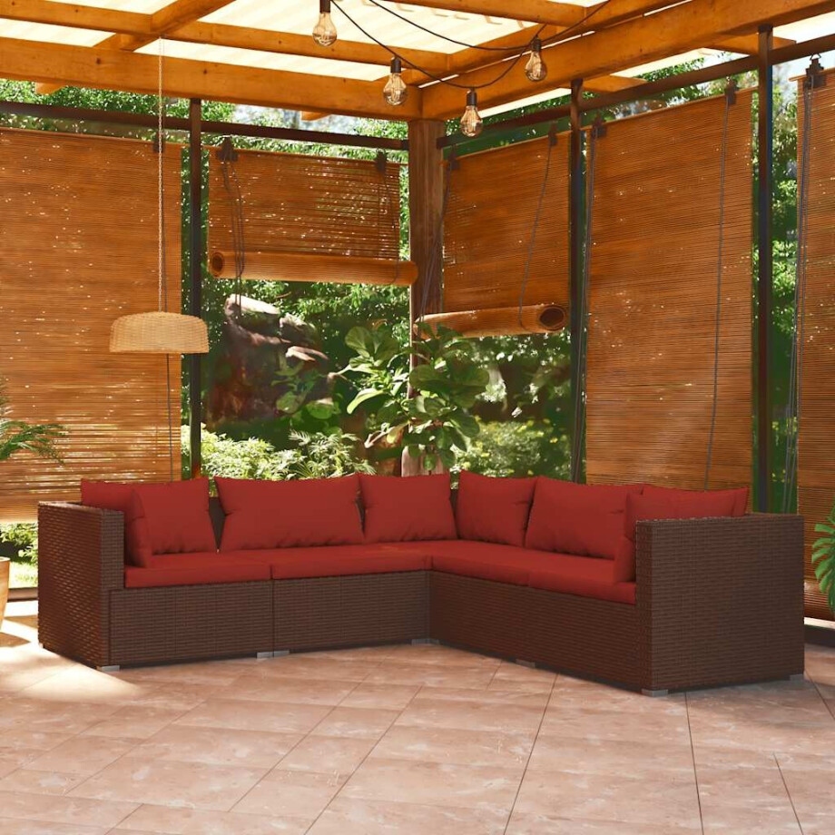 vidaXL 5-delige Loungeset met kussens poly rattan bruin afbeelding 1
