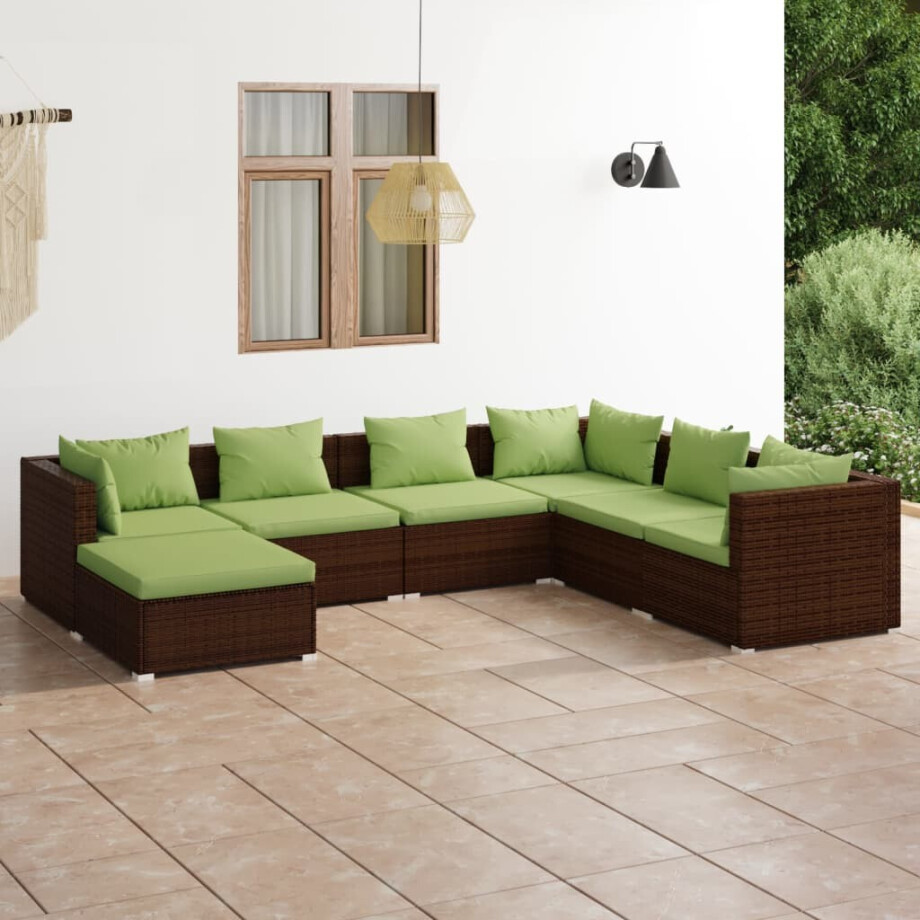 vidaXL 7-delige Loungeset met kussens poly rattan bruin afbeelding 1