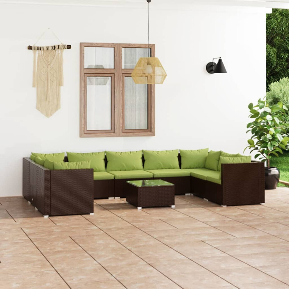 vidaXL 10-delige Loungeset met kussens poly rattan bruin afbeelding 1