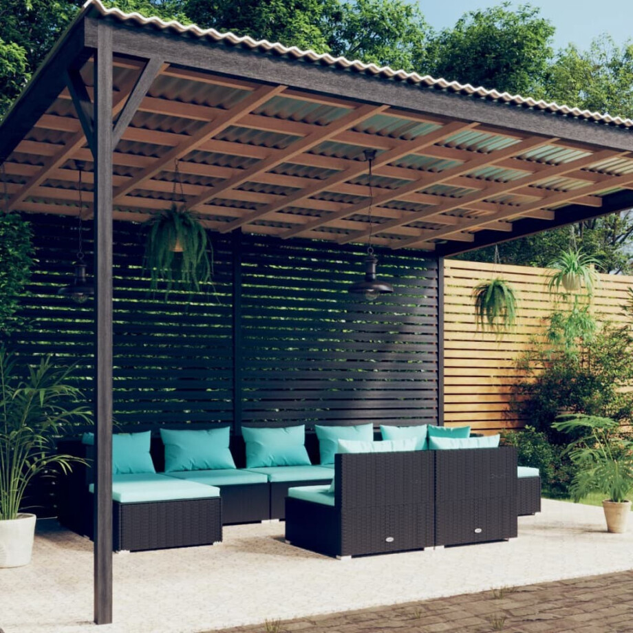 vidaXL 9-delige Loungeset met kussens poly rattan zwart afbeelding 1
