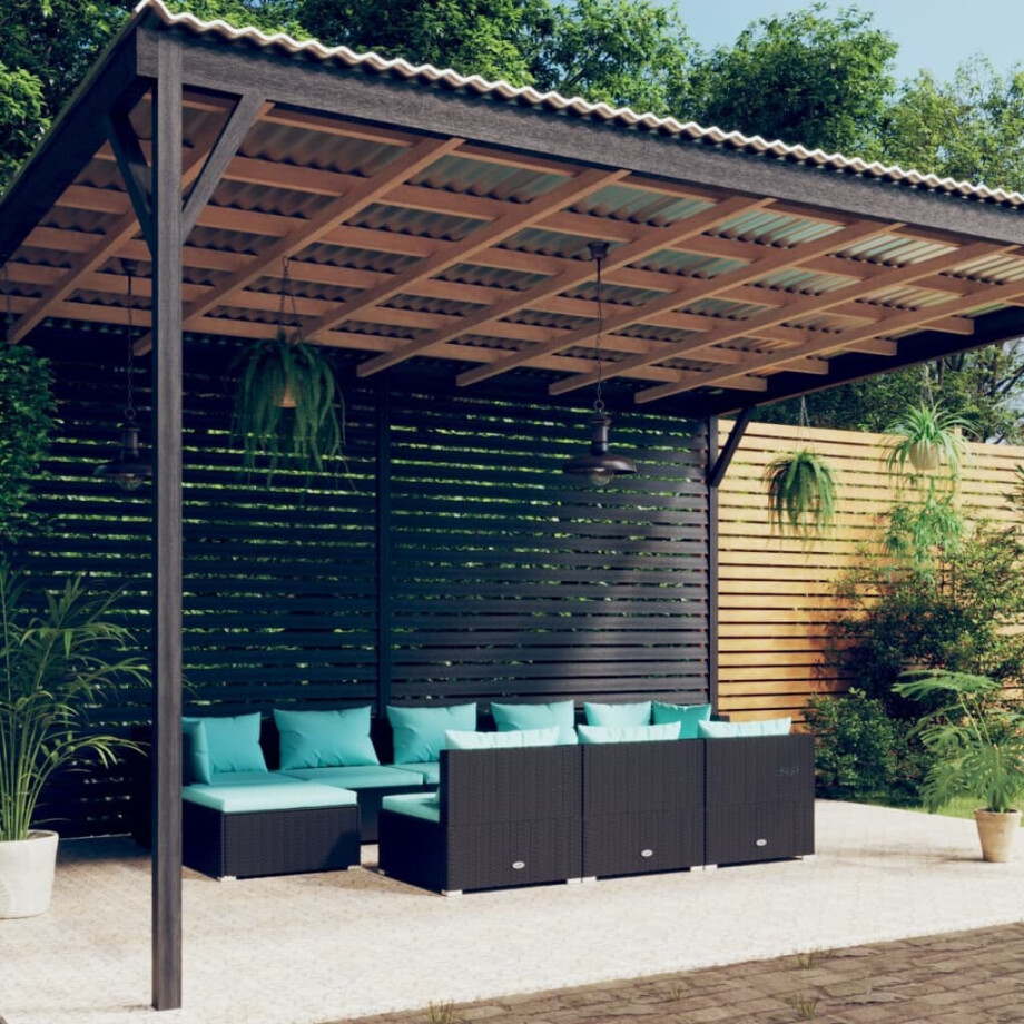 vidaXL 10-delige Loungeset met kussens poly rattan zwart afbeelding 1