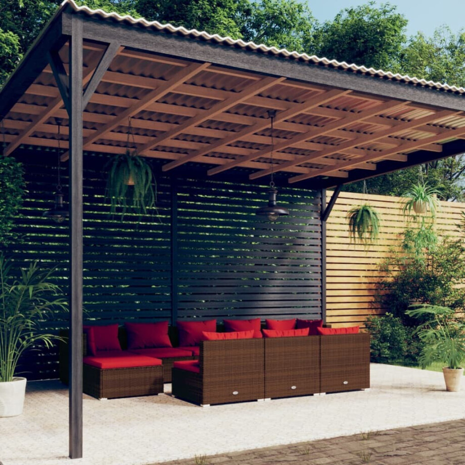vidaXL 10-delige Loungeset met kussens poly rattan bruin vidaXL 10-delige Loungeset met kussens poly rattan bruin afbeelding 1