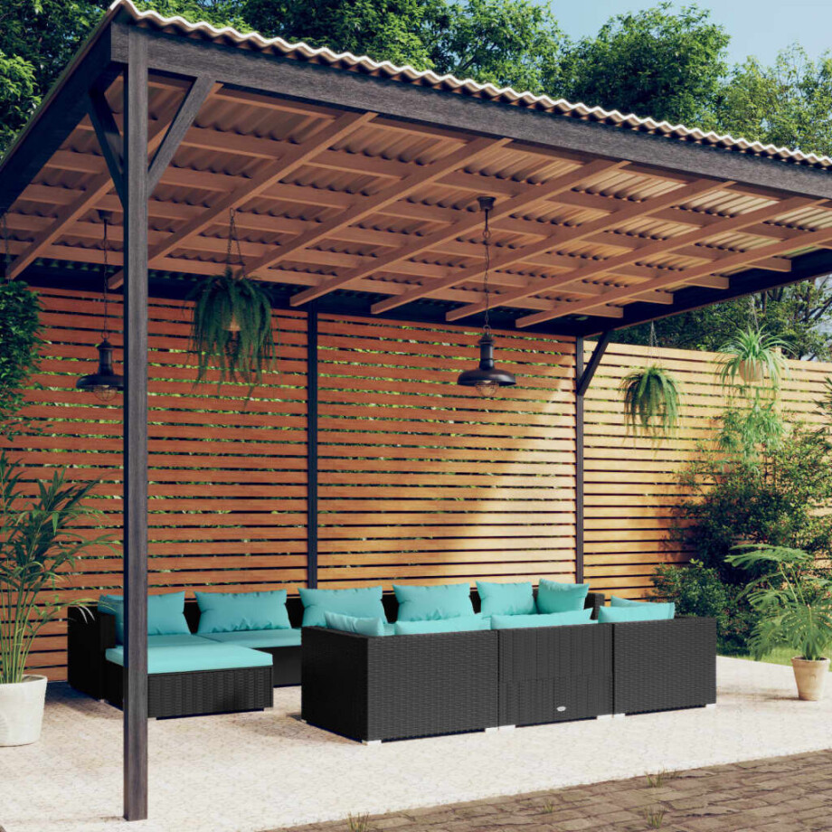 vidaXL 10-delige Loungeset met kussens poly rattan zwart afbeelding 1