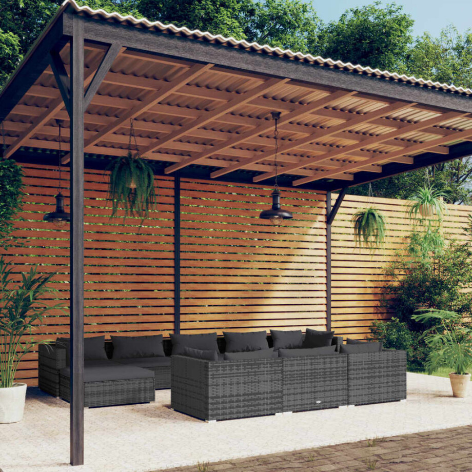 vidaXL 10-delige Loungeset met kussens poly rattan grijs afbeelding 1