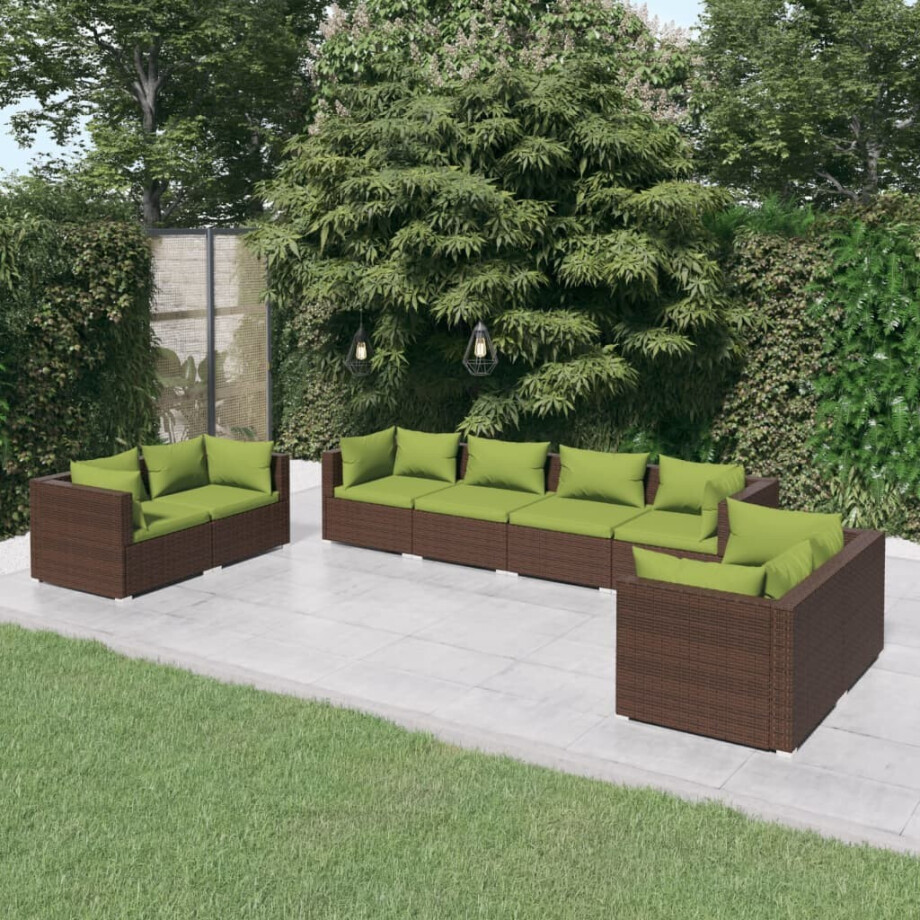 vidaXL 8-delige Loungeset met kussens poly rattan bruin afbeelding 1
