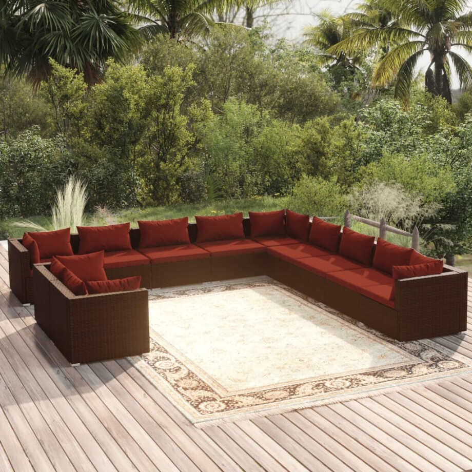 vidaXL 11-delige Loungeset met kussens poly rattan bruin vidaXL 11-delige Loungeset met kussens poly rattan bruin afbeelding 1