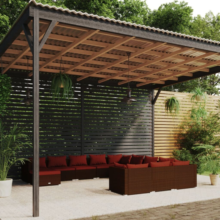 vidaXL 12-delige Loungeset met kussens poly rattan bruin afbeelding 1