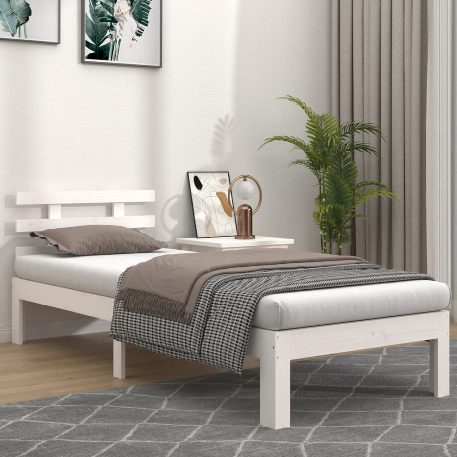 vidaXL Bedframe massief hout wit 75x190 cm vidaXL Bedframe massief hout wit 75x190 cm afbeelding 1