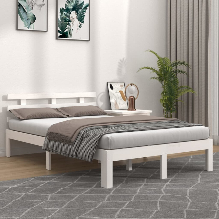 vidaXL Bedframe massief hout wit 135x190 cm afbeelding 1