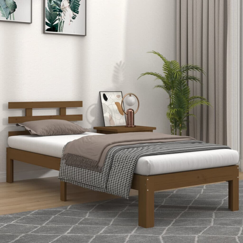vidaXL Bedframe massief hout honingbruin 100x200 cm afbeelding 1
