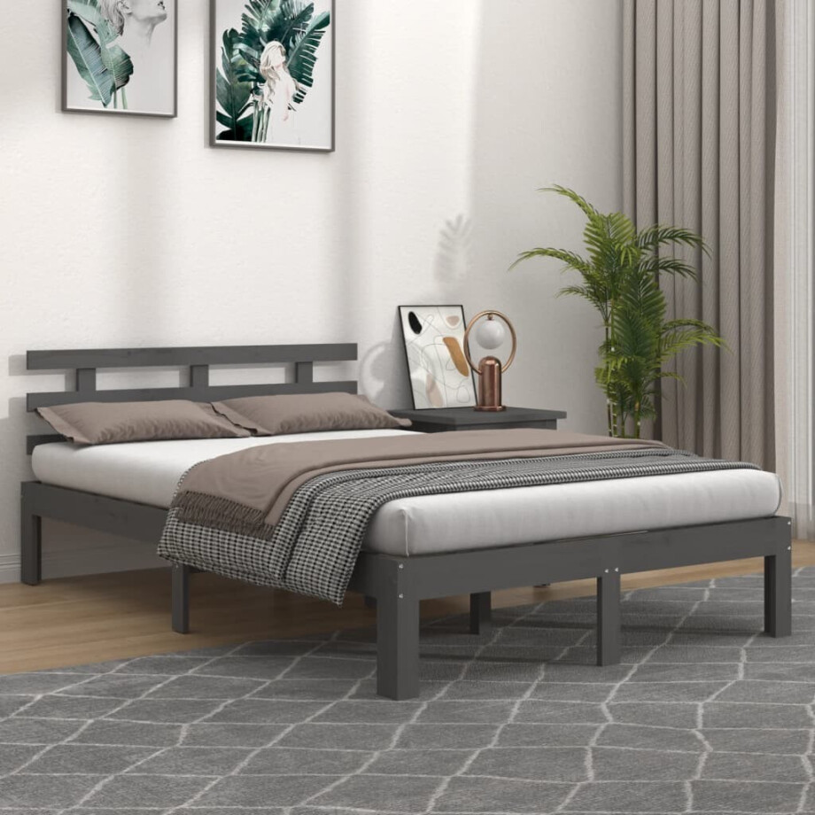 vidaXL Bedframe massief hout grijs 150x200 cm vidaXL Bedframe massief hout grijs 150x200 cm afbeelding 1