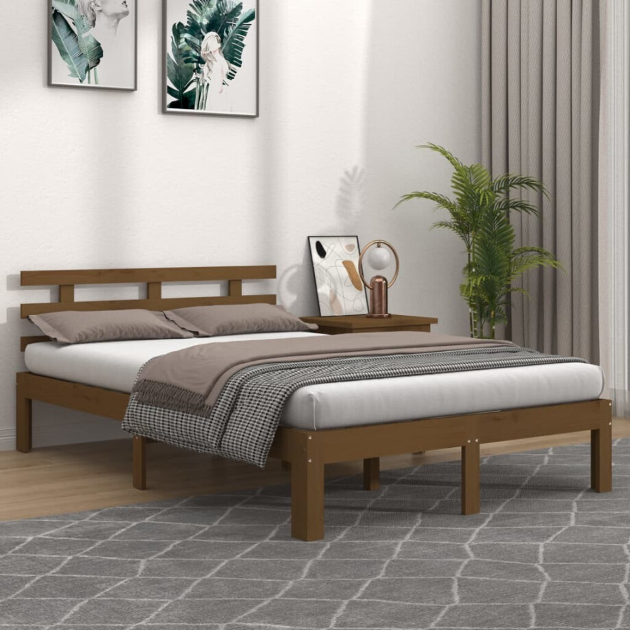 vidaXL Bedframe massief hout honingbruin 150x200 cm vidaXL Bedframe massief hout honingbruin 150x200 cm afbeelding 1