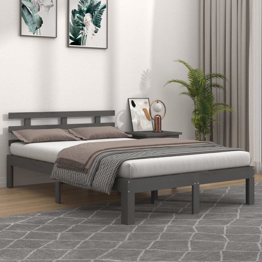 vidaXL Bedframe massief hout grijs 200x200 cm vidaXL Bedframe massief hout grijs 200x200 cm afbeelding 1