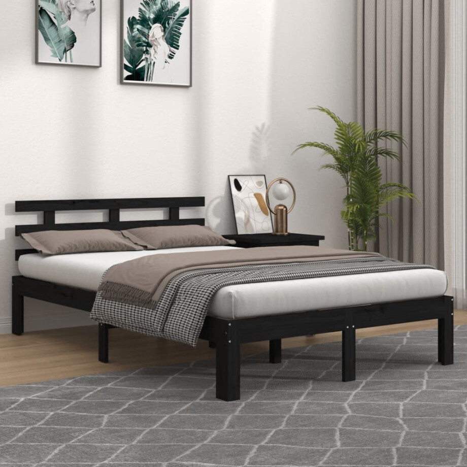 vidaXL Bedframe massief hout zwart 200x200 cm vidaXL Bedframe massief hout zwart 200x200 cm afbeelding 1