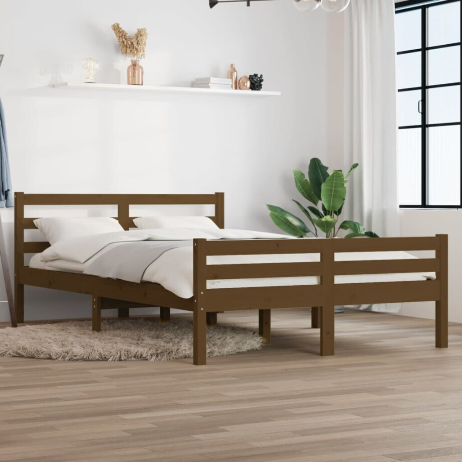 vidaXL Bedframe massief hout honingbruin 135x190 cm afbeelding 1
