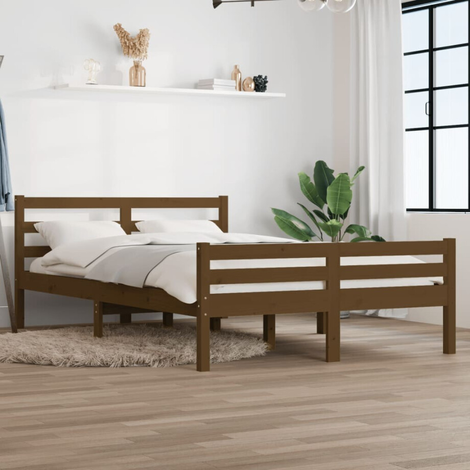 vidaXL Bedframe massief hout honingbruin 140x190 cm vidaXL Bedframe massief hout honingbruin 140x190 cm afbeelding 1